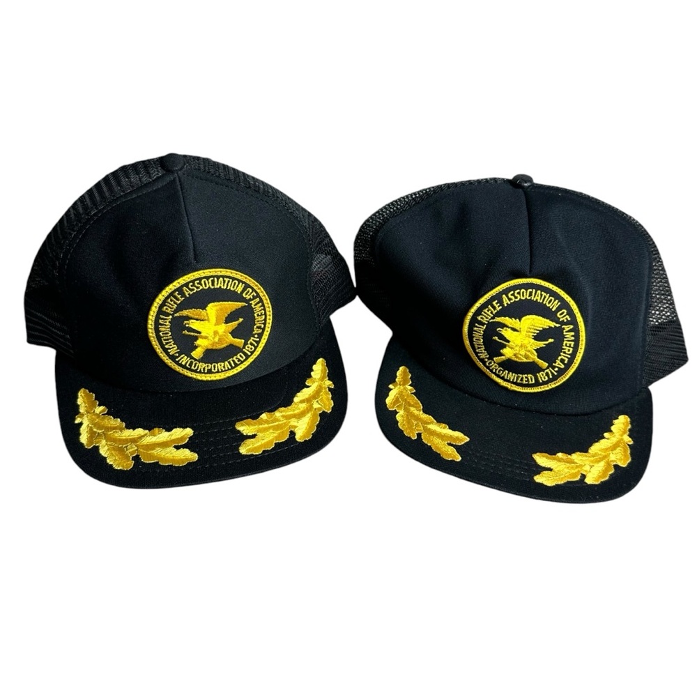 NRA Hats Mesh Snapback Trucker Patch Black Gold Leaf Cap Made in USA Vintage (2)